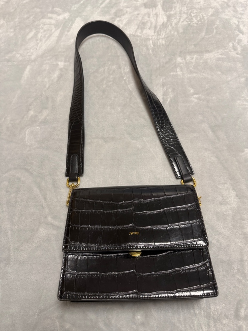 JW PEI Croc Embossed Crossbody Shoulder Bag Black